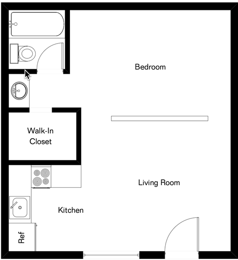 Floor plan for studio, 1 bath, 420 sqft